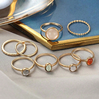 Nouvelle Arrivée Bijoux Fins Ensemble de Bagues de Phalange Étoile et Lune en Pierre Naturelle pour Femme, Bagues de Doigt Midi Empilables Vintage pour Filles