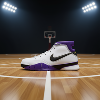 Zapatillas de Baloncesto Zoom ZK 1 de Caña Alta para Hombre, Blancas, Moradas y Negras, Edición 2026, Parte Superior de Cuero Genuino, Entresuela de EVA, Suela de Goma