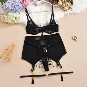 Nuevo Diseño de Lencería Transparente con Bordado de Encaje, Conjunto Sexy con Decoración de Borlas de Hilo Dorado, Falda, Sujetador y Braguita - Product Image 6