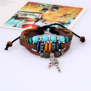 Punk Echtes Leder Perlen Armband <span class=keywords><strong>Tibet</strong></span> Gebets rad Armband Charm Armbänder Tibetan Armreif Armband Schmuck Zubehör - Product Image 3