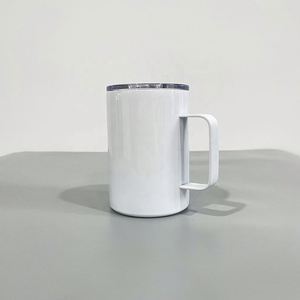 Mugs de voyage à café blancs brillants non coniques de 12 oz avec poignée et couvercle coulissant pour sublimation - Product Image 2