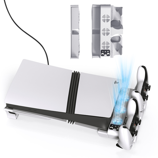 Safe Charging Station with 3-Level Fan Horizontal Cooling Stand for PS5 Pro and PS5 Slim