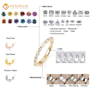 แหวนแต่งงานผู้หญิง Goldleafgem ทอง 14K ประดับเพชรธรรมชาติทรงมาร์คีส์ครึ่งวง 1-2 กะรัต สีขาว D - Product Image 5