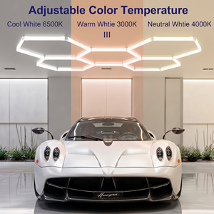 Plafonnier LED hexagonal modulaire pour garage, lampe en nid d'abeille 3CCT 6500K 5000K 3500K, design DIY connectable pour atelier et zone de detailing - Product Image 2
