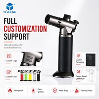 Chalumeau au butane rechargeable pour cuisine, briquet à flamme réglable, torche à cigare avec verrouillage de sécurité, allumeur à gaz
