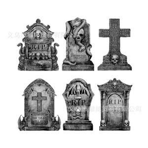 Décoration d'Halloween en forme de pierre tombale de crâne, ornement de bureau en résine pour l'aménagement de scènes de fête - Product Image 2