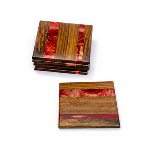 Ensemble de sous-verres carrés en résine à grain de bois naturel, design moderne fait main, diamètre 350 mm, pour accessoires de boissons à domicile - Product Image 1