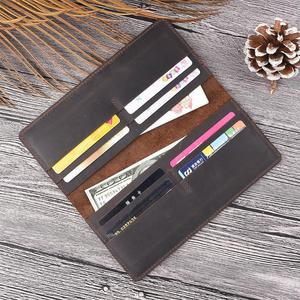Minimalist <strong>Bifold</strong> Long Wallet Crazy Horse Full Grain Leather Wallets Thin Credit Card Holder Handmade Vintage <strong>Purse</strong> for Men - Product Image 5
