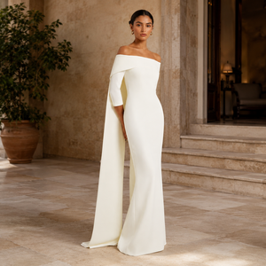 Robe de soirée sirène moulante blanche sur mesure pour femme, épaules dénudées, collection de robes pour femmes - Product Image 2
