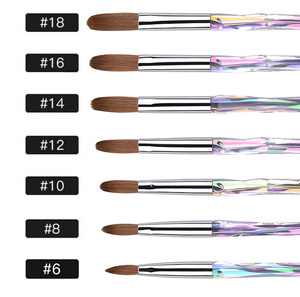 Pinceau à ongles en acrylique 100 % Kolinsky Sable, manche en acrylique, vente en gros # 6- # 18 Pinceaux de luxe pour nail art en cristal, stylo de sculpture 3D dégradé - Product Image 2
