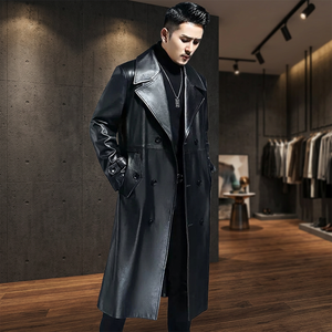 Mauroicardi Spring Autumn Long Cool Waterproof <b>Black</b> Pu Leather <b>Trench</b> <b>Coat</b> Men Double Breasted <b>Plus</b> <b>Size</b> 4xl 5xl 2022 - Product Image 3