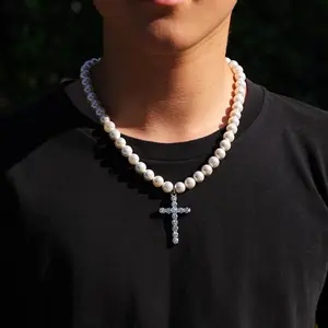 SHIXIN European Minimalist Rhinestones Cross Pendant Choker Necklace for Women 2020 Fashion Silver Color Jewelry