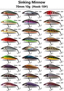 Leurre <span class=keywords><strong>Minnow</strong></span> coulant OEM 70mm 10g 27 couleurs avec hameçons triples en acier à haute teneur en carbone nickelé noir antirouille, leurres de pêche pour truites - Product Image 3