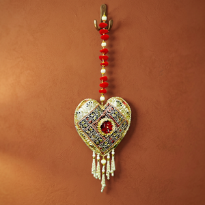 Traditional Golden Heart Medallion with Premium Fabric Intricate Zari Embroidery Beaded Accents - Product Image 2