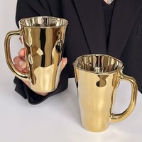 Mug en verre monocouche sans poignée, design irrégulier et original, avec couvercle, esthétique raffinée, doré au laser, pour café et boissons froides