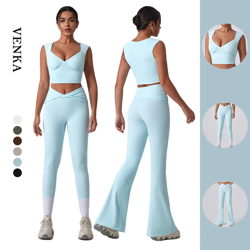 Women's Kink Fashion Compression Sportswear Breathable Lightweight Fitness Bra Tank Top Butt Lift Flared Leggings Ladies' Yoga