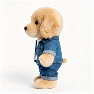 Adorable Fluffy Golden Dog Plush Doll Cute <strong>Puppy</strong> Stuffed Toy Dressed in Denim Jacket and White T-shirt Dog Plush Toy - Product Image 4