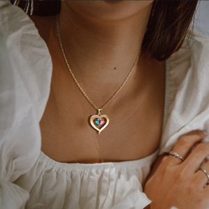 Collier tendance pour femme, pendentif cœur en cristal brillant, saphir rouge, zircon, bijoux de mode, collier pour cadeau - Product Image 3