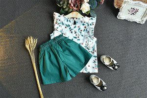 Conjunto de Ropa para Niñas, Chaleco Floral + Pantalones Cortos, Dos Piezas, Trajes de Verano, Ropa Infantil de Boutique, Fabricante de Ropa para Niños - Product Image 4