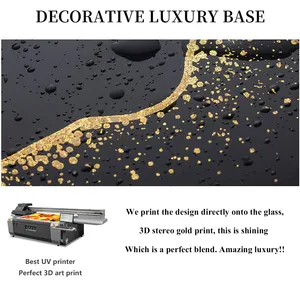 La fabbrica accetta il regalo del vassoio da portata nero decorativo di lusso con stampa in oro UV 5D in vetro personalizzato