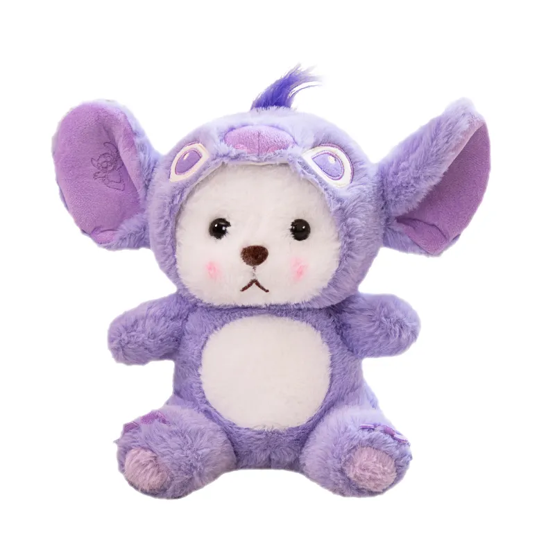 Kawaii chico niñas regalo adorable oso vestido con disfraz de Coney oso de peluche púrpura Animal de peluche juguetes de peluche fabricante