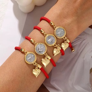 LS-D970 Pulsera de Moda Chapada en Oro con Dijes de San Benito/Virgen María, Venta al por Mayor, Pulsera Religiosa Chapada con Cuentas para Mujer - Product Image 1