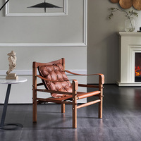 PurelyFeel nordique vintage unique chaise de loisirs designer salon maison canapé chaise en bois massif selle en cuir chaise safari