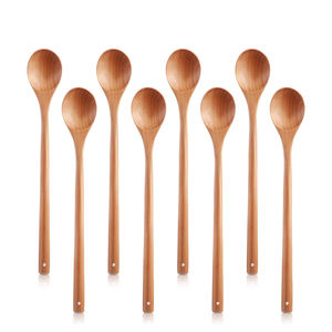 Cuillère ovale à long manche en bois de style américain, gravure personnalisée du logo, écologique, pour mélanger, remuer et déguster - Product Image 1