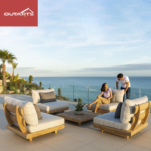 Hiện Đại Không Thấm Nước Gỗ Tếch Đồ Nội Thất Với Đệm Phòng Khách Ban Công Sân Vườn Khách Sạn Cắt L Hình Dạng Ngoài Trời <span class=keywords><strong>Sofa</strong></span> Set - Product Image 6