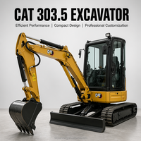 Excavatrice CAT 303.5 d'occasion de précision, 3,5 tonnes, à rayon de braquage compact, pour projets urbains et utilitaires