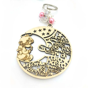 Recuerdos de Bautizo para Niña y Niño, Recuerdos de Primera Comunión, Llavero de Madera con Corte Láser, Llavero de Madera con Forma de Luna y Estrella, Religioso - Product Image 2