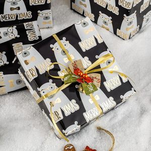 MAYPLUSS Metallic Christmas Gift <b>Wrap</b> Paper 17 Inch X 33 Feet Gold Bear Black Background - Product Image 3
