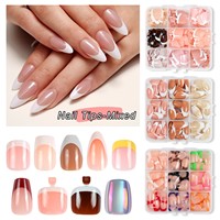 Vente directe usine – Nouveaux faux ongles blancs à presser, motif ciel étoilé, forme amande/ovale, teintes fluorescentes, pack mixte de 240 faux ongles