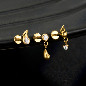 18G/16G Tiny Clear CZ con cadena Coma Flat Back Labret Tragus Stud Helix Piercing Cartílago Pendiente Joyería minimalista - Product Image 2