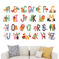 Autocollants muraux d'animaux colorés, salle de classe, dessin animé, alphabet, décoration