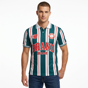 Chemises polo rayées vert et blanc de qualité supérieure, maillots de football personnalisés, maillots de football pour hommes respirants et anti-transpiration - Product Image 1