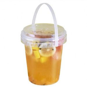 Disposable 16oz 24oz 32oz Fruit Tea <b>Plastic</b> PP Boba <b>Drinking</b> Fruit Tea Bucket <b>Cups</b> with Lids and Handle - Product Image 4