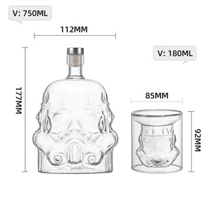 Bouteilles en verre soufflé à la main Monster Head 750 ml/180 ml pour vodka, whisky, gin, rhum, <span class=keywords><strong>tequila</strong></span>, bouchon à vis personnalisé unique, lavable au lave-vaisselle - Product Image 2