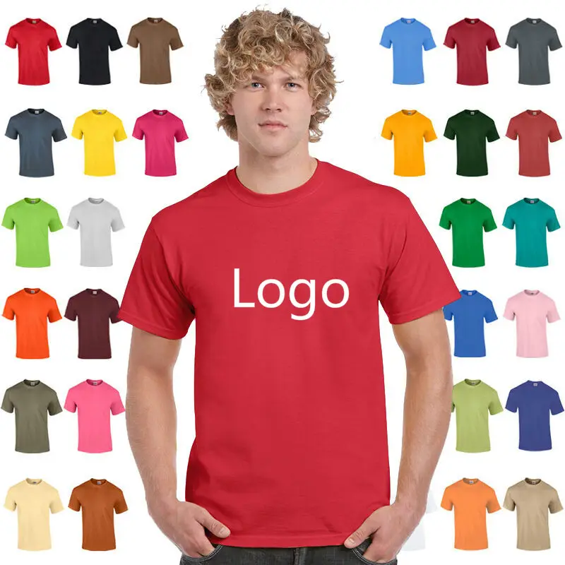 Camiseta de logotipo personalizada, camiseta de tamanho grande para homens, tela de seda, camiseta de pescoço redondo de tamanho grande