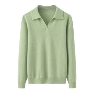 Pull en cachemire pour femme, vert uni, épais, chaud, ample, décontracté, tricoté, couche de base - Product Image 5