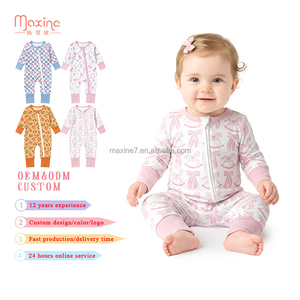 Pyjama bébé en bambou, barboteuse bébé avec fermeture éclair bidirectionnelle, combinaison de nuit rose imprimée pour bébé fille, grenouillère nouveau-né à manches longues <span class=keywords><strong>sans</strong></span> pieds - Product Image 4