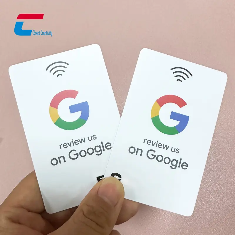 Google NFC chip QR code logo aviso tarjeta NTAG213 NFC tap Google Review cards