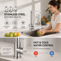 Robinet de cuisine en acier inoxydable 304 à montage sur plan, mitigeur chaud/froid standard pour évier domestique