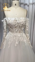 Robe de mariée Aurtertx Bride WD209 à manches longues, en dentelle, avec appliques florales 3D, dos nu, coupe trapèze en tulle, traîne chapelle, romantique