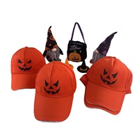 Cappello in Denim LED Luminoso per Feste di Halloween, Effetto Perlescente, Denti di Zucca, Luce LED Arancione, Regolabile