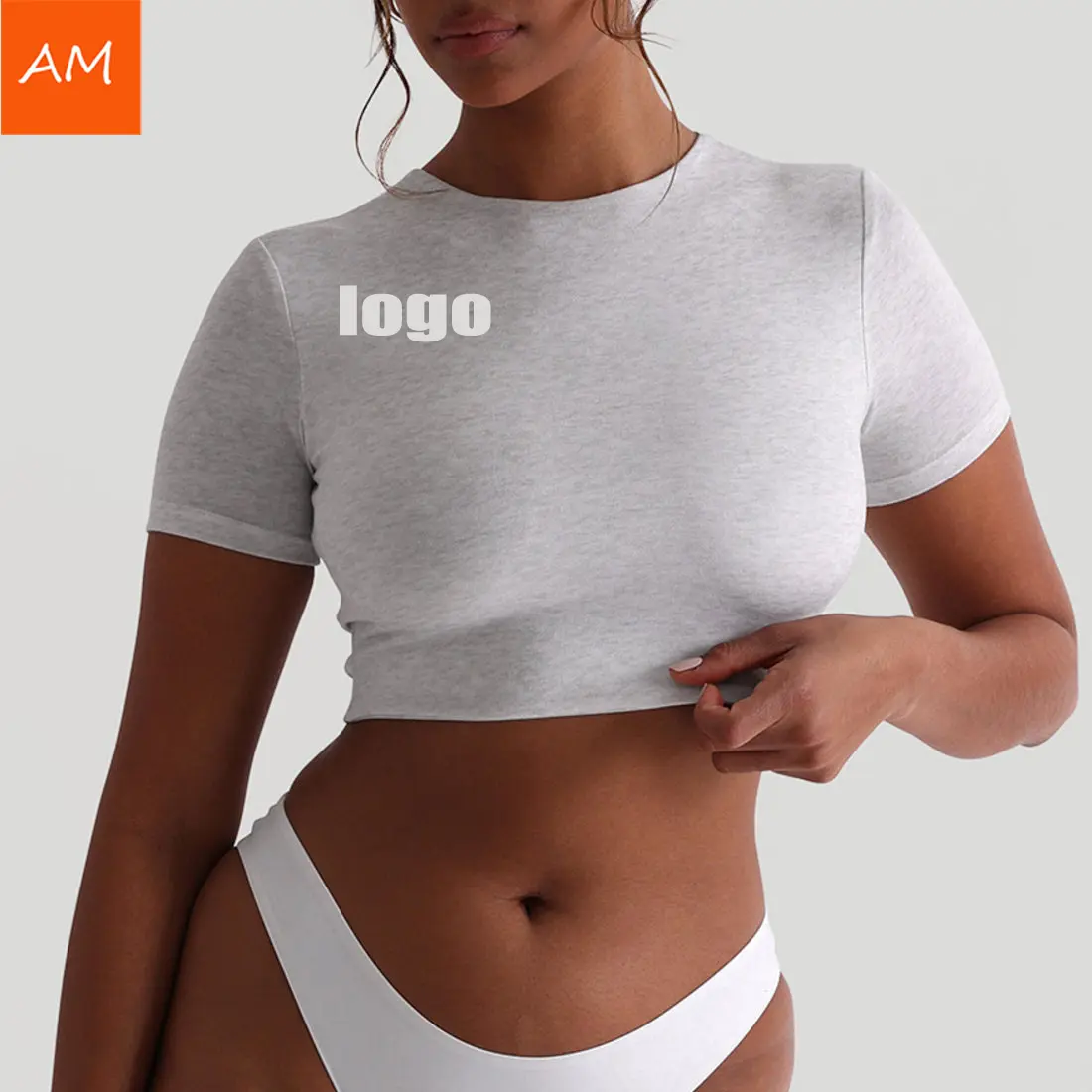 OEM High Stretch Crop Top Double Lined Logo Printed Crop Top Polyester Spandex Crop Top For Women
