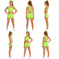 Ensemble d'entraînement pour équipe, vert néon, personnalisé, avec strass scintillants, tissu léger et inaltérable, pour la pratique du cheerleading