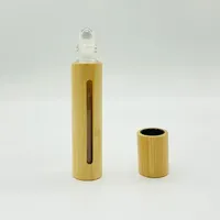 Flacon roll-on en verre et bambou 5ml 10ml 30ml, contenant cylindrique à bille pour parfum, huile essentielle, huile à lèvres