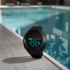 패션 태양 광 발전 IP68 TFT 알람 시계 야외 스포츠 시계 다기능 50m 남녀 공용 실리콘 밴드 세계 시간 시계 - Product Image 2