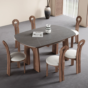 Mid Century Modern Wood Sintered Stone Dining <strong>Table</strong> Foldable Extendable Convertible Round <strong>Table</strong> for <strong>Small</strong> Household - Product Image 4